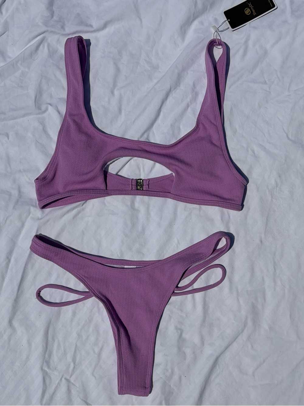 Ribbed Scoop Cutout Bikini Set in Lavender